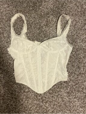 White Embroidered Lace Bustier Top